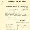 Registo de um veiculo de duas rodas tirado por dois animais de espécie cavalar destinado a transporte de mercadorias em nome de Francisco António Vitorino, morador em Fontanelas.