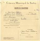 Registo de velocípede de marca Pombal, com o nº 7400, em nome de João Dias Caldeiro, morador em Carenque.