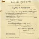 Registo de velocípede com o nº 1914, em nome de José Filipe Gonçalves de Araújo Leal, morador em Venda Seca.