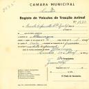 Registo de um veiculo de quatro rodas tirado por um animal de espécie cavalar destinado a transporte de mercadorias em nome de Escola Orfanato Santa Isabel, sediada em Albarraque. 