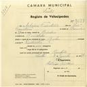 Registo de velocípede com o nº 3079, em nome de António Faustino, morador em Rinchoa.