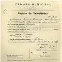 Registo de velocípede de marca L.R.S., com o nº 3992, em nome de Manuel Pereira Branco, morador em Sabugo.