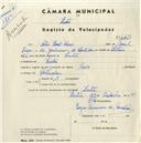 Registo de velocípede de marca Raio, com o nº 4423, em nome de Artur do Couto Vieira, morador em Sintra.