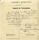 Registo de velocípede de marca Olympique, com o nº 1608, em nome de Manuel José Simões Redondo, morador em S. João das Lampas.