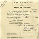 Registo de velocípede com o nº 2894, em nome de Armando Marques Gonçalves, morador em Cacém de Baixo.