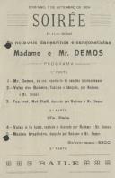 Programa de espetáculos com a participação dos bailarinos e cantores Madame e Mr. Demos.
