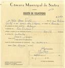 Registo de velocípede com o nº 6982, em nome de João Neves Pinto, morador em Pero Pinheiro.