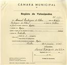 Registo de velocípede com o nº 3345, em nome de Manuel Rodrigues da Silva, morador em Azoia.