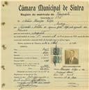 Registo de matricula de velocipedista em nome de António Henrique Filipe, morador em Queluz, com o nº de inscrição 596.