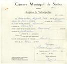 Registo de velocípede de marca Nacional, com o nº 8873, em nome de Bernardino Augusto Rebelo, morador em Serradas.