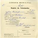Registo de velocípede de marca Pombal, com o nº 3755, em nome de João Romão Júnior, morador em Ral.