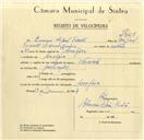 Registo de velocípede de marca Nacional, com o nº 9628, em nome de Quirino Miguel Vicente, morador em Assafora.
