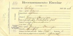 Recenseamento escolar de Regina Domingos, filha de Joaquim Domingos, moradora no Mucifal.