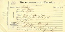 Recenseamento escolar de Regina Domingos, filha de Joaquim Domingos, moradora no Mucifal.