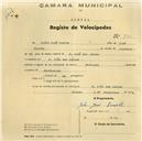Registo de velocípede de marca Nacional, com o nº 725, em nome de Júlio José Duarte, morador em S. João das Lampas.