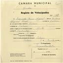 Registo de velocípede de marca Mista, com o nº 1842, em nome de Eduardo Jesus Miguel, morador em Colares.