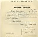 Registo de velocípede de marca Nacional, com o nº 789, em nome de Rafael Pedro Correia, morador em Massamá.