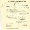 Registo de um veiculo de duas rodas tirado por dois animais de espécie muar destinado a transporte de mercadorias em nome de Luís Fernandes, morador em Almoçageme.