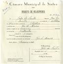 Registo de velocípede com o nº 5073, em nome de João dos Santos, morador em Rio de Mouro.