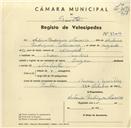 Registo de velocípede de marca Origan, com o nº 3304, em nome de António Rodrigues Macovio, morador em Mem Martins.