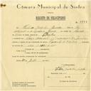 Registo de velocípede com motor Cuciolo, com o nº 5887, em nome de Futuro Gonçalves Guedes, morador em Largo Mousinho de Albuquerque, Queluz.