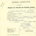 Registo de um veiculo de duas rodas tirado por dois animais de espécie bovina destinado a transporte de mercadorias em nome de Etelvino Duarte Lavrador, morador em Cabriz.