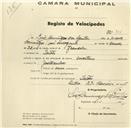 Registo de velocípede de marca Mastano, com o nº 704, em nome de Luís Domingos dos Santos, morador em Paiões.