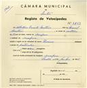 Registo de velocípede de marca Union, com o nº 3733, em nome de Albertino Duarte Martins, morador em Assafora.
