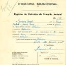 Registo de um veiculo de duas rodas tirado por dois animais de espécie bovina destinado a transporte de mercadorias em nome de Joaquim Romão, morador em Bolembre.
