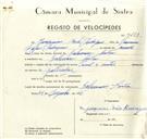 Registo de velocípede de marca Famel com motor, com o nº 9463, em nome de Joaquim Melo Rodrigues, morador em Galamares.