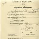 Registo de velocípede de marca Helios, com o nº 1986, em nome de Maria Luísa Ferreira Calisto, moradora em Sintra.