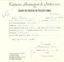 Registo de um veiculo de duas rodas tirado por dois animais de espécie asinina destinado a transporte de mercadorias em nome de José Ferreira, morador na Assafora.