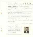 Registo de matricula de velocipedista em nome de Bonifácio Domingos Catarino, morador em Almorquim, com o nº de inscrição 6474.