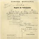 Registo de velocípede com o nº 716, em nome de Justa Melo da Silva, moradora em Agualva.
