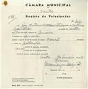Registo de velocípede de marca Mourão, com o nº 4466, em nome de José António Machado Patrício, morador em Lameiras.