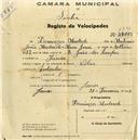 Registo de velocípede de marca Vilar, com o nº 1501, em nome de Domingos Andrade, morador em S. João das Lampas.