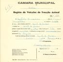 Registo de um veiculo de quatro rodas tirado por três animais de espécie muar destinado a transporte de mercadorias em nome de Agostinho Bernardino, morador em Aruil de Baixo.