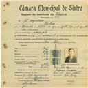Registo de matricula de velocipedista em nome de Gil Maximiano, morador em Vila Verde, com o nº de inscrição 599.