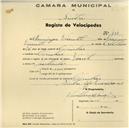Registo de velocípede com o nº 484, em nome de Domingos Vicente, morador em Odrinhas.