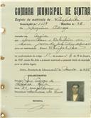 Registo de matricula de velocipedista em nome de Joaquim Pedroso, morador na Azóia, com o nº de inscrição 1134.