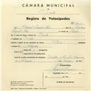 Registo de velocípede de marca Raio, com o nº 4025, em nome de Manuel Duarte Raio, morador em Sintra.