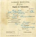Registo de velocípede de marca Olympique, com o nº 3188, em nome de Diogo Coelho, morador em Pernigem.