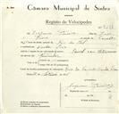 Registo de velocípede de marca Famel, com o nº 9297, em nome de Joaquim Pereira, morador em Venda Seca.