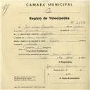 Registo de velocípede de marca Elgin, com o nº 1587, em nome de José Nunes Ramalho, morador em Mem Martins.