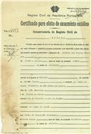 Certificado de casamento de António dos Santos Maurício e Maria da Conceição Vidinhas. 