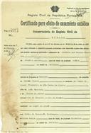 Certificado de casamento de António dos Santos Maurício e Maria da Conceição Vidinhas. 