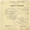 Registo de velocípede com o nº 2364, em nome de António Cândido da Silva, morador em Pero Pinheiro.