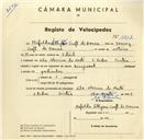 Registo de velocípede Kingood, com o nº 3217, em nome de Mafalda Lithgoro Croft de Moura, moradora em S. Pedro de Sintra.