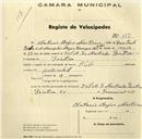 Registo de velocípede com o nº 187, em nome de António Anjos Martins, morador em Sintra.