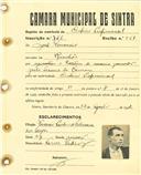 Registo de matricula de cocheiro profissional em nome de José Venâncio, morador na Rinchoa, com o nº de inscrição 726.